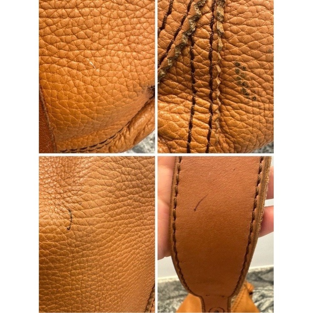 Lucky Brand Cognac Pebbled Leather Hobo Bag Boho Chic Shoulder Purse - Picture 7 of 15